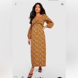 Maternity Boohoo Floral Puff Sleeve Midaxi Dress